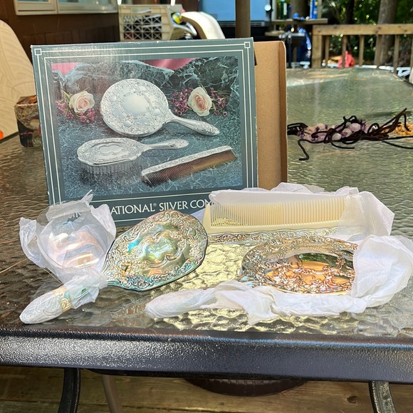 international silver company 3 piece dresser set International Silver Company Silver-Plated 3 Piece Dresser Set